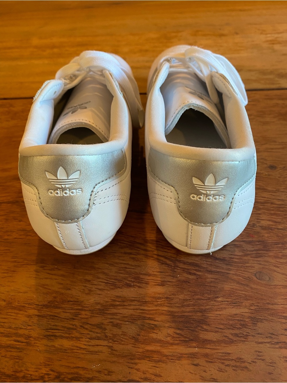 Adidas Taekwondo Tennis Shoes Women White Leather Athletic Shoes Silver Stripes - Picture 3 of 9
